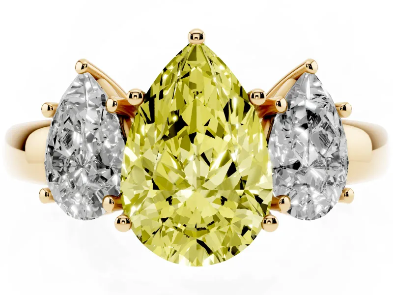 Pear-Shaped Three Stone Engagement Ring Setting for a Fancy Yellow Lab-Grown Diamond | Yellow Gold - Design NV-24844