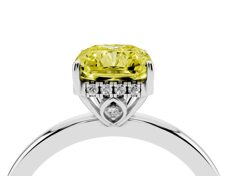 Radiant Cut Engagement Ring Setting for a Fancy Yellow Lab-Grown Diamond | Hidden Halo | White Gold