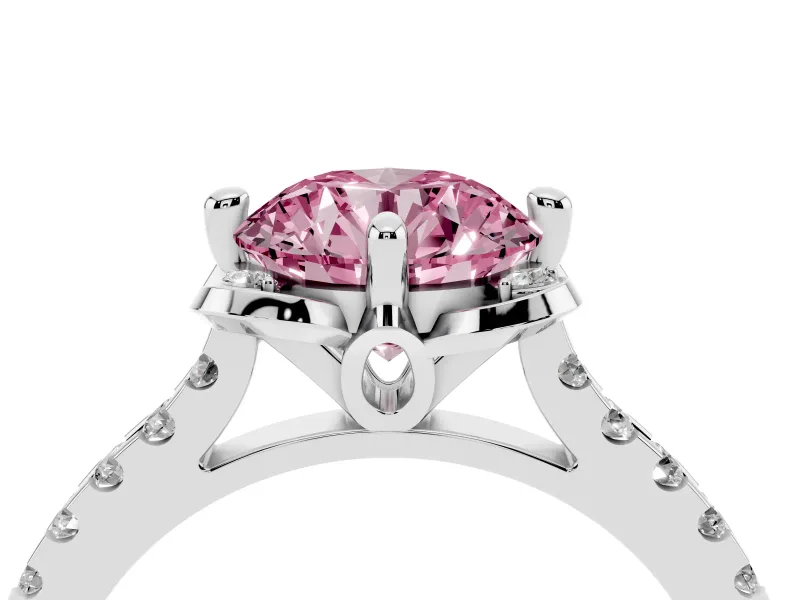 Round Floral Engagement Ring Setting for a Fancy Pink Lab-Grown Diamond | Pavé Band | Platinum