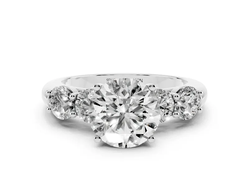 Round Cut Diamond Five-Stone Prong Set Ring Set in White gold with Classic Band