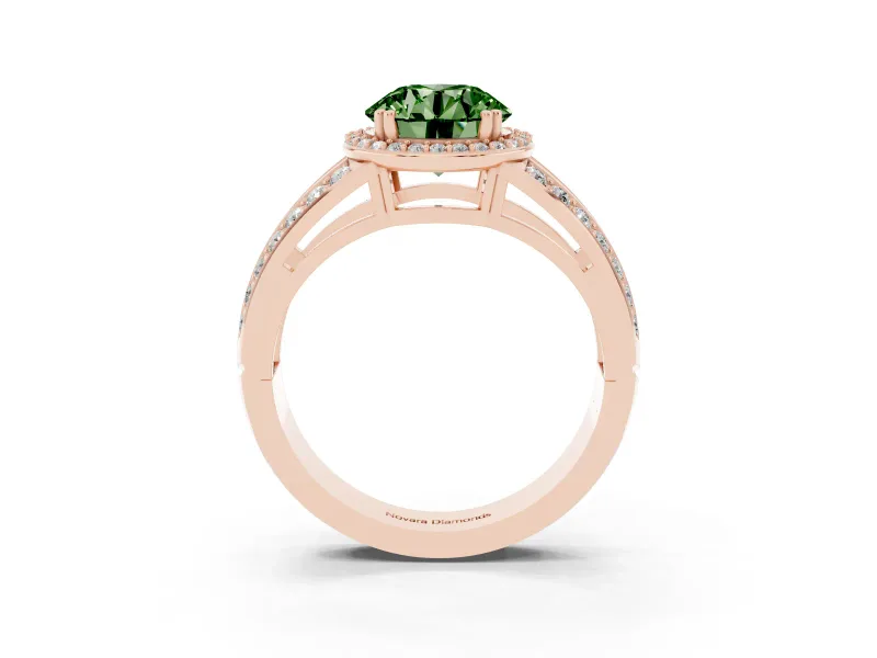 Round Halo Engagement Ring Setting for a Fancy Green Lab-Grown Diamond | Split Shank | Rose Gold