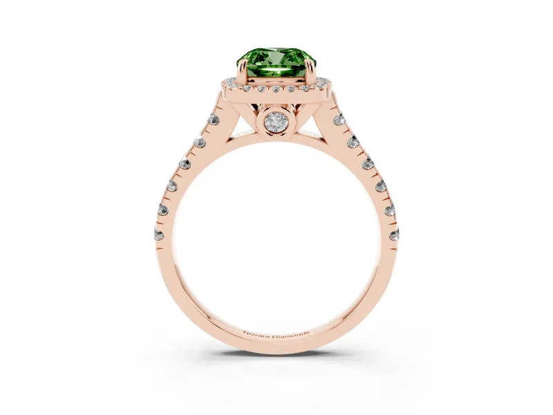 Cushion Cut Accented Halo Engagement Ring Setting for a Fancy Green Lab-Grown Diamond | Rose Gold