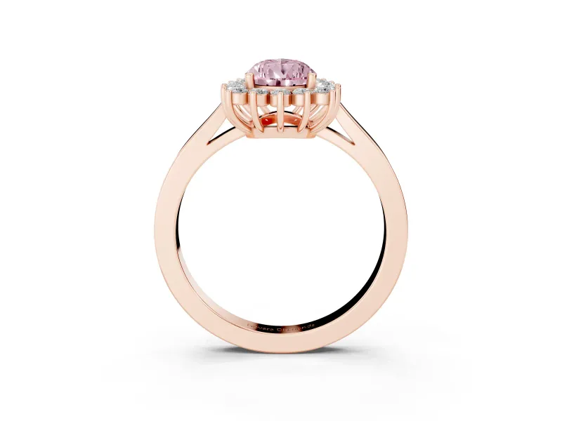 Fancy Pink Pear Cut Diamond Halo Ring Set in Rose gold with Round Halo and Smooth Solitaire Band