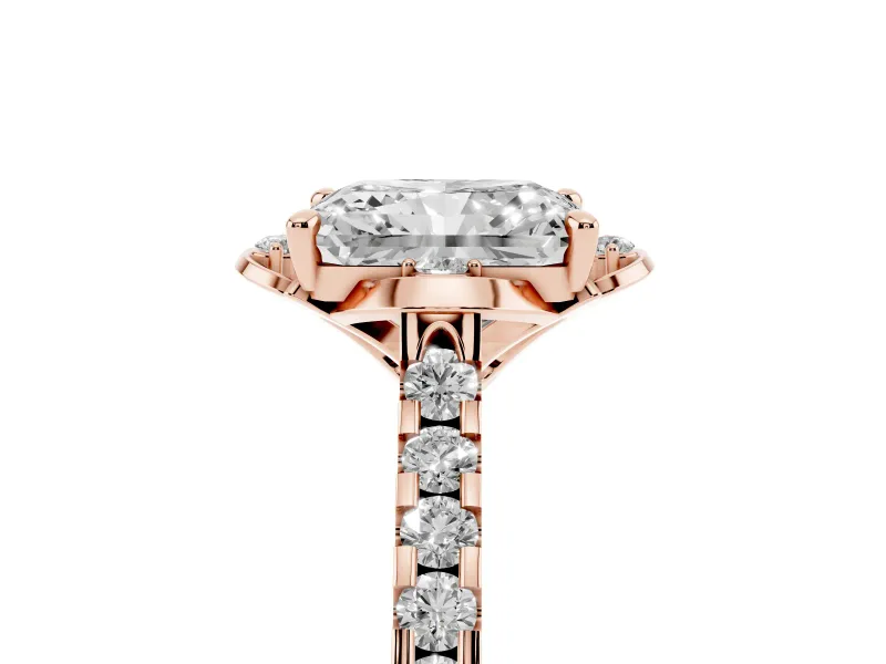 Radiant Cut Floral Petal Engagement Ring Setting | Petal Accents | Rose Gold