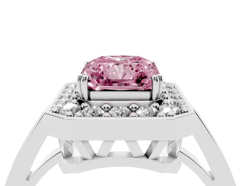 Radiant Cut Halo Engagement Ring Setting for a Fancy Pink Lab-Grown Diamond | Polished Halo Rim | Platinum