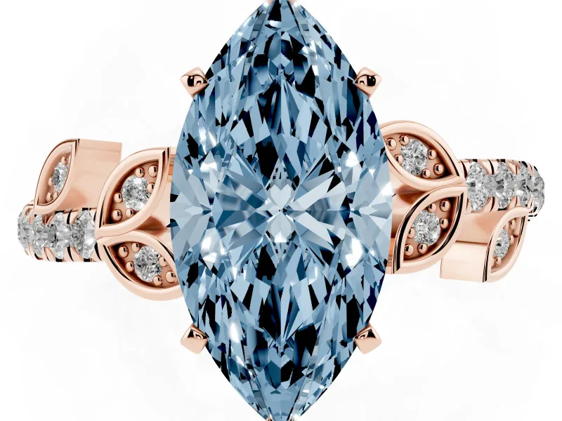 Marquise Leaf Pavé Engagement Ring Setting for a Fancy Blue Lab-Grown Diamond | Rose Gold