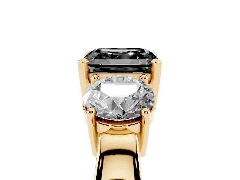 Asscher Cut Three Stone Engagement Ring Setting for a Black Center | Round Side Stones | Yellow Gold