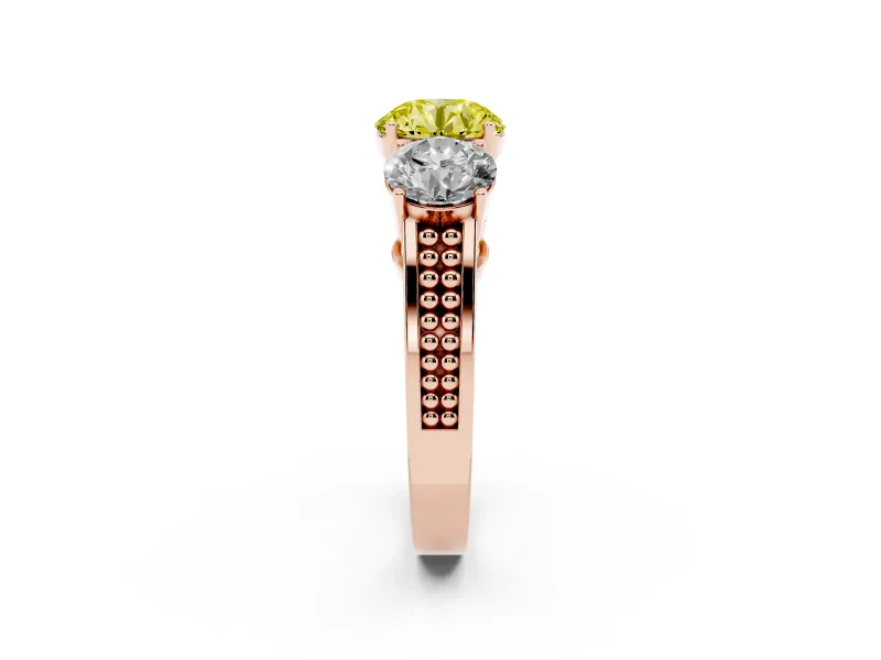 Round Engagement Ring Setting for a Fancy Yellow Lab-Grown Diamond | Three Stone | Rose Gold