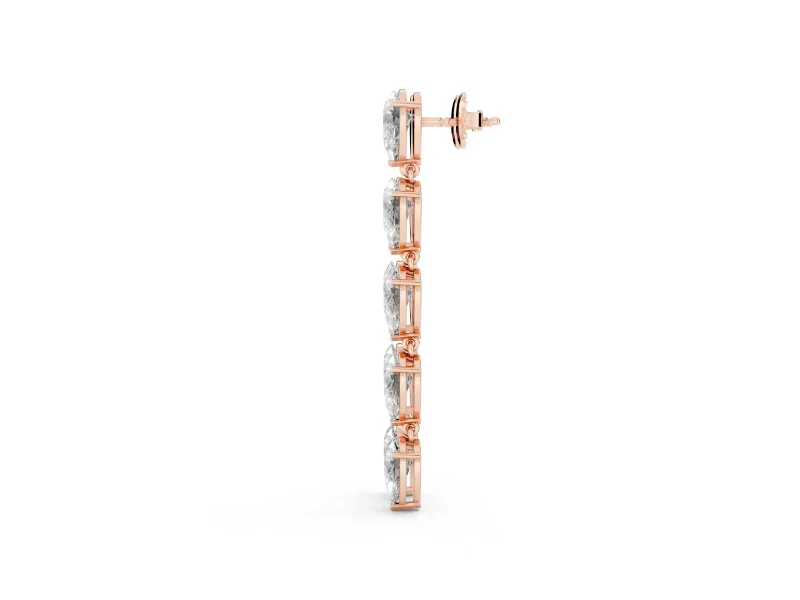 Pear-Shaped Lab-Grown Diamond Linked Dangle Earrings | Five Matching Stones | Rose Gold
