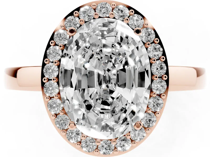 Oval Cut Diamond Halo Ring Set in Rose gold with Solitaire Band and Prong Setting