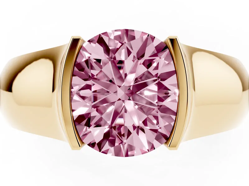 Round Half Bezel Solitaire Engagement Ring Setting for a Fancy Pink Lab-Grown Diamond | Wide Band | Yellow Gold