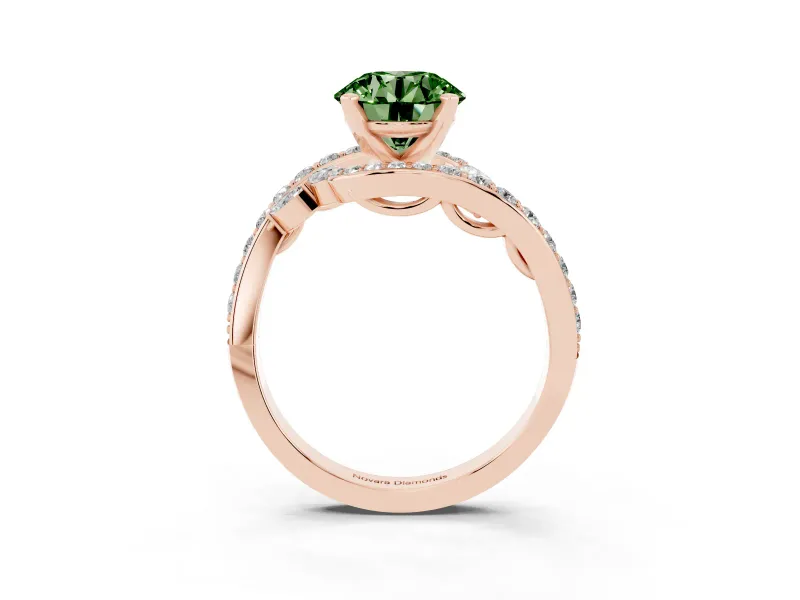 Round Bypass Engagement Ring Setting for a Fancy Green Lab-Grown Diamond | Rose Gold