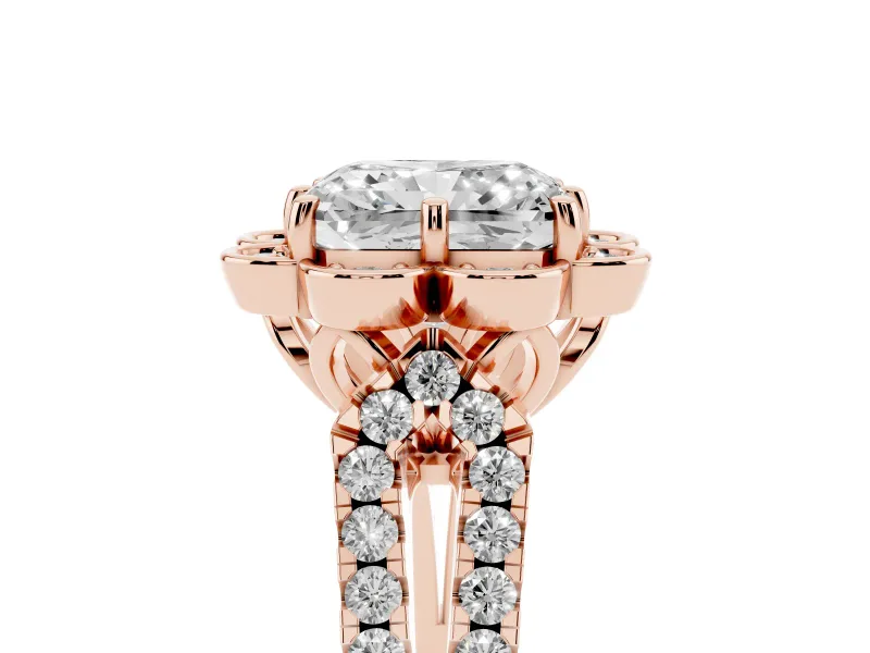 Radiant Cut Petal Frame Floral Halo Engagement Ring Setting | Pavé Split Shank | Rose Gold