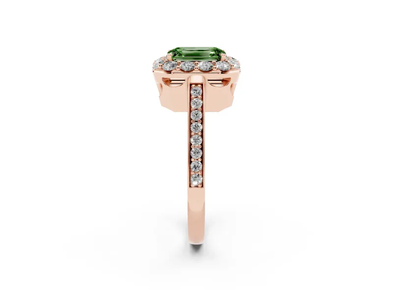 Emerald Cut Floral Halo Engagement Ring Setting for a Fancy Green Lab-Grown Diamond | Large Round Accents | Rose Gold