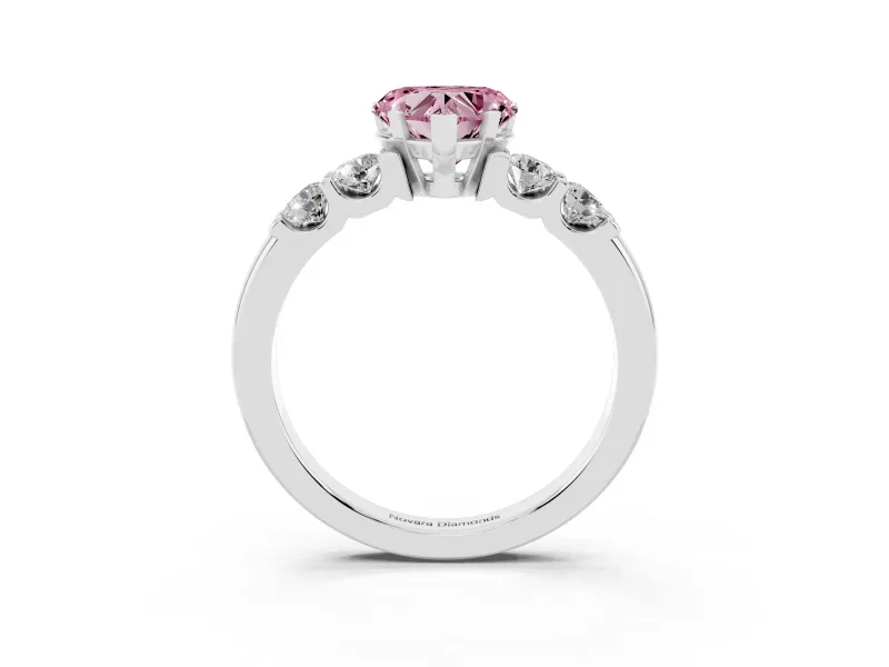 Heart-Shaped Five Stone Engagement Ring Setting for a Fancy Pink Lab-Grown Diamond | White Gold