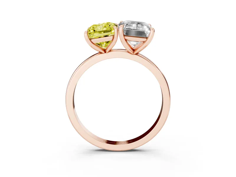 Fancy Yellow Radiant Cut and Emerald Cut Toi Moi Ring Set in Rose gold with Prong Setting