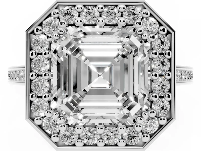 Asscher Cut Halo Engagement Ring Setting | Polished Halo Rim | Sterling Silver