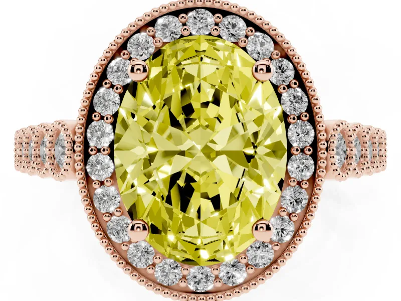 Oval Milgrain Halo Engagement Ring Setting for a Fancy Yellow Lab-Grown Diamond | Graduated Bezel Accents | Rose Gold