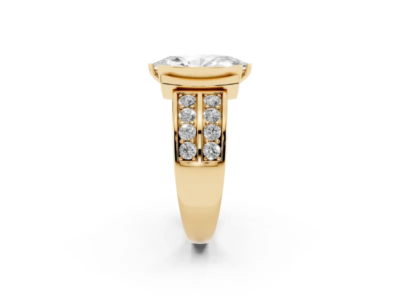 Marquise Half Bezel Engagement Ring Setting | Double Row Channel Band | Yellow Gold