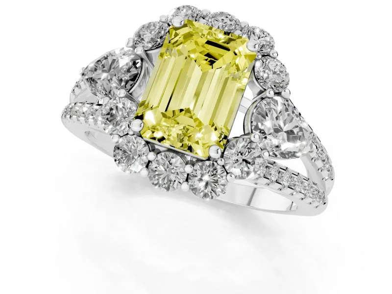 Emerald Cut Halo Engagement Ring Setting for a Fancy Yellow Lab-Grown Diamond | Sterling Silver - Design NV-24738