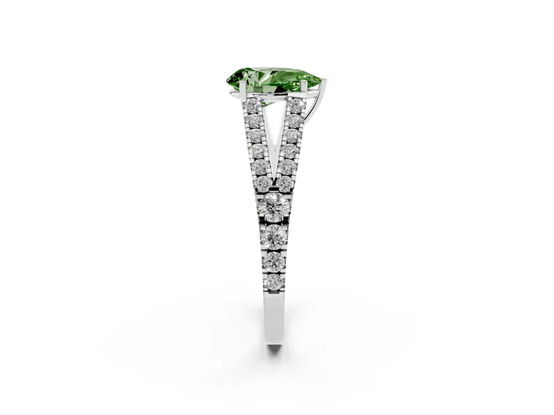 Pear-Shaped Graduated Split Shank Engagement Ring Setting for a Fancy Green Lab-Grown Diamond | Sterling Silver
