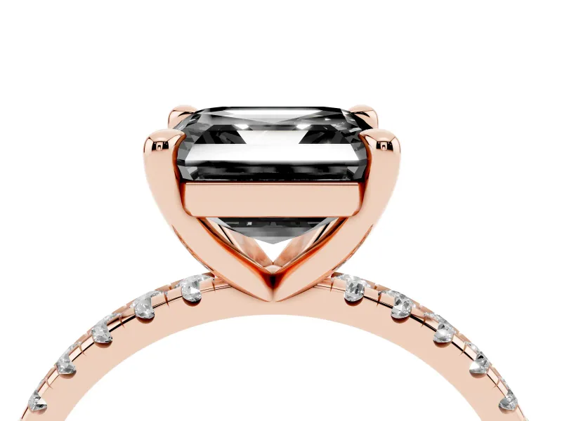 Fancy Black Asscher Cut Diamond Brilliant Solitaire Ring Set in Rose gold with Pavé Band and Prong Setting