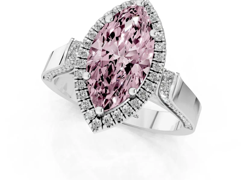 Fancy Pink Marquise Cut Diamond Halo Ring Set in Silver with Pavé-Lined Split Shank Band