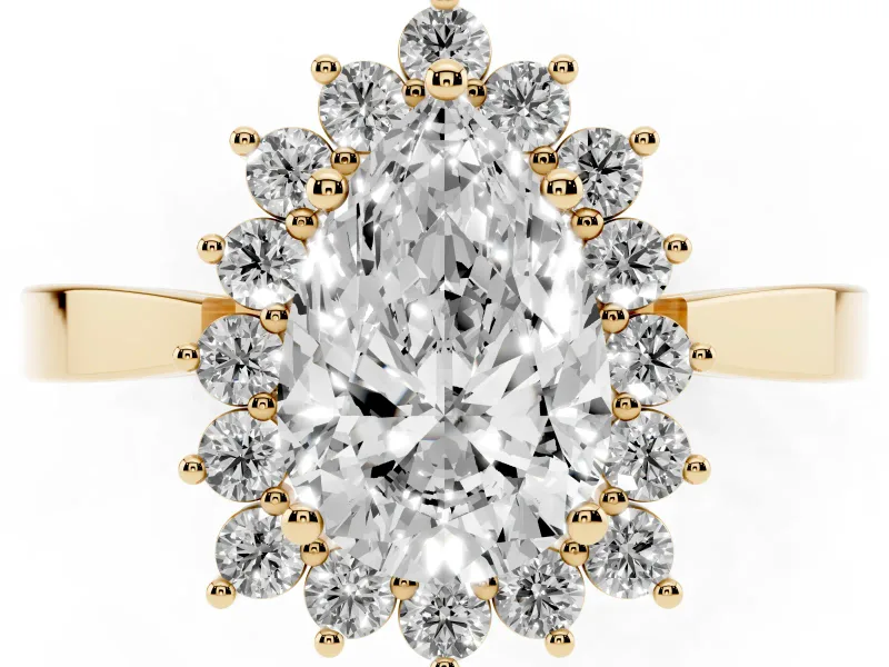 Pear-Shaped Scalloped Halo Engagement Ring Setting | Flat Plain Band | Yellow Gold