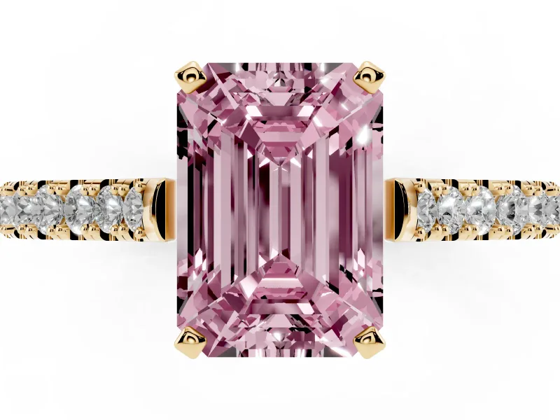 Emerald Cut Pavé Engagement Ring Setting for a Fancy Pink Lab-Grown Diamond | Yellow Gold - Design NV-24454
