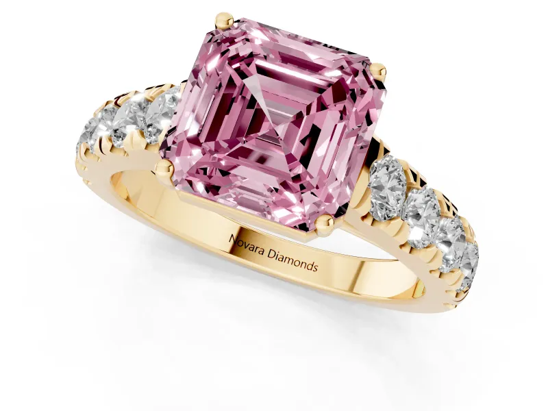 Asscher Cut Engagement Ring Setting for a Fancy Pink Lab-Grown Diamond | Yellow Gold - Design NV-24643