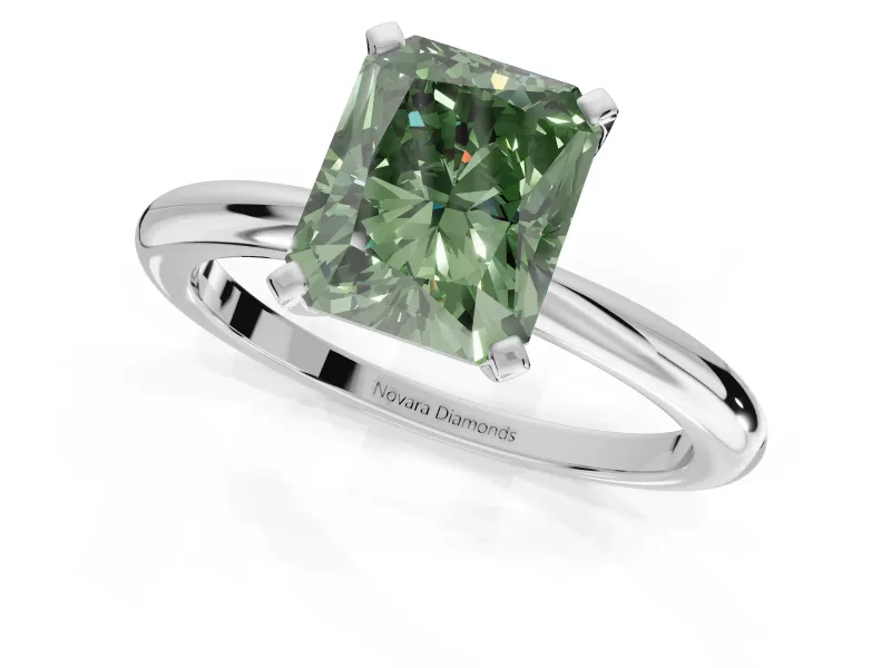 Radiant Cut Solitaire Engagement Ring Setting for a Fancy Green Lab-Grown Diamond | Tapered Plain Band | Sterling Silver