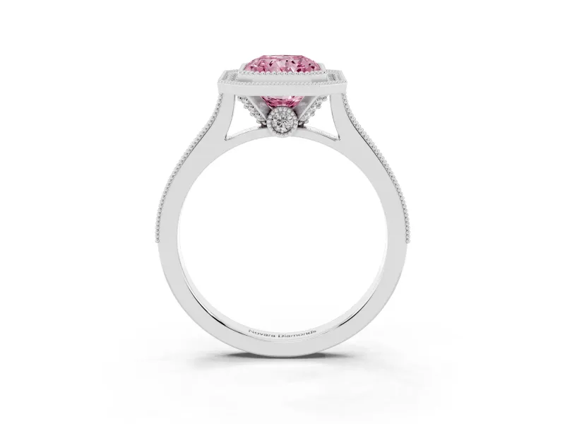 Radiant Cut Halo Engagement Ring Setting for a Fancy Pink Lab-Grown Diamond | Sterling Silver - Design NV-24721