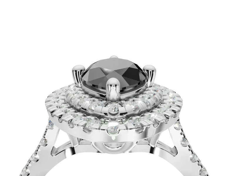 Marquise Double Halo Engagement Ring Setting for a Black Center | Pavé Shoulders | Platinum