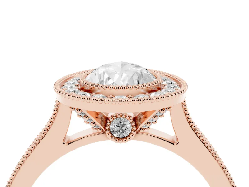 Pear-Shaped Vintage Milgrain Halo Engagement Ring Setting | Bezel Head | Rose Gold