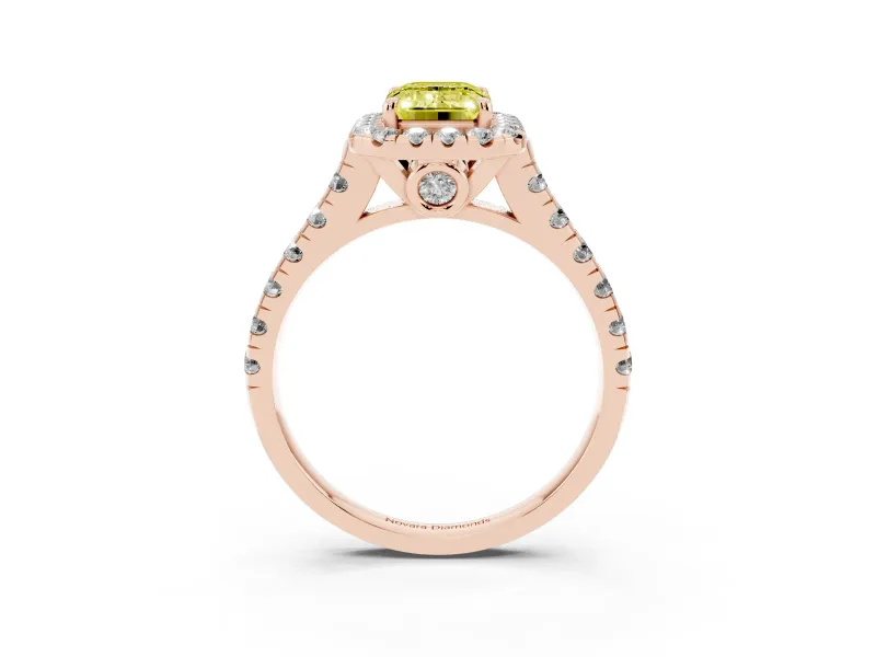 Emerald Cut Accented Halo Engagement Ring Setting for a Fancy Yellow Lab-Grown Diamond | Rose Gold