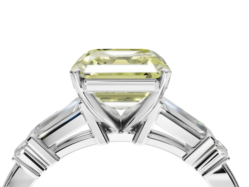 Asscher Cut Tapered Baguette Engagement Ring Setting for a Fancy Yellow Lab-Grown Diamond | Platinum