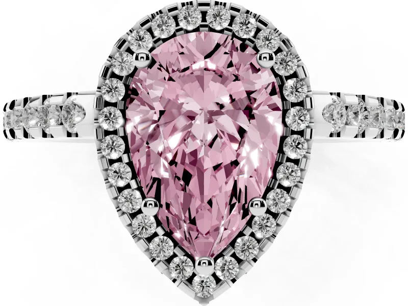 Pear-Shaped Pave Halo Engagement Ring Setting for a Fancy Pink Lab-Grown Diamond | Platinum