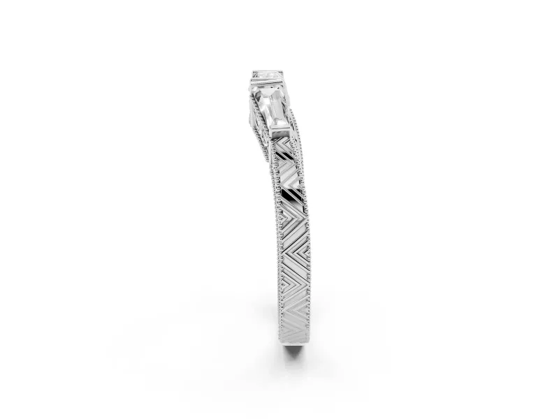 Baguette Diamond Milgrain Band Set in Platinum with Channel V-Prong Setting