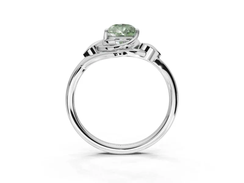 Pear-Shaped Leaf Bypass Solitaire Engagement Ring Setting for a Fancy Green Lab-Grown Diamond | Sterling Silver
