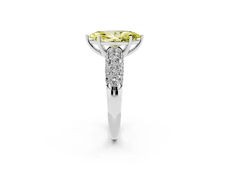 Marquise Close Set Pave Engagement Ring Setting for a Fancy Yellow Lab-Grown Diamond | Multi Row | Sterling Silver