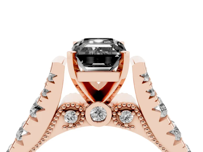Emerald Cut Graduated Cathedral Engagement Ring Setting for a Black Center | Side Stones | Rose Gold