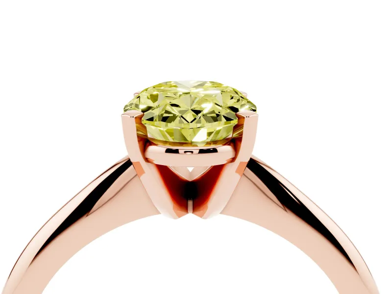 Fancy Yellow Oval Cut Diamond Solitaire Ring Set in Rose gold with Prong Setting on a Plain Round Band