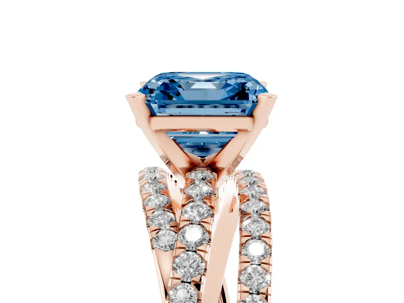 Asscher Cut Twisted Pavé Engagement Ring Setting for a Fancy Blue Lab-Grown Diamond | Rose Gold
