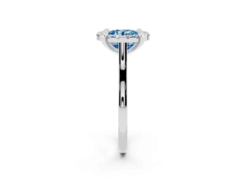 Round Halo Engagement Ring Setting for a Fancy Blue Lab-Grown Diamond | Claw Corners | Platinum