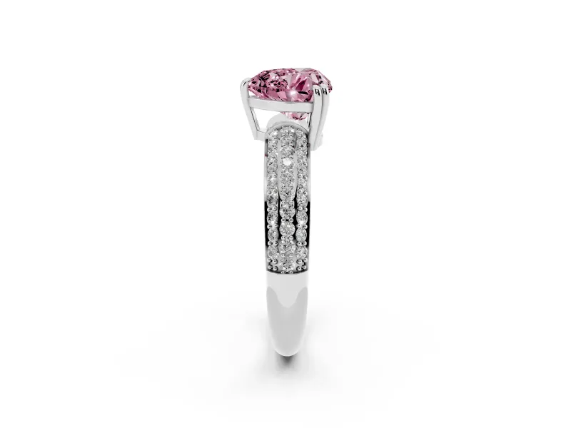 Heart-Shaped Three Row Pave Engagement Ring Setting for a Fancy Pink Lab-Grown Diamond | White Gold