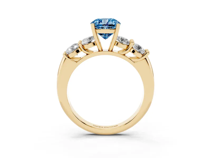 Cushion Cut Five Stone Engagement Ring Setting for a Fancy Blue Lab-Grown Diamond | Prong Set Side Stones | Yellow Gold