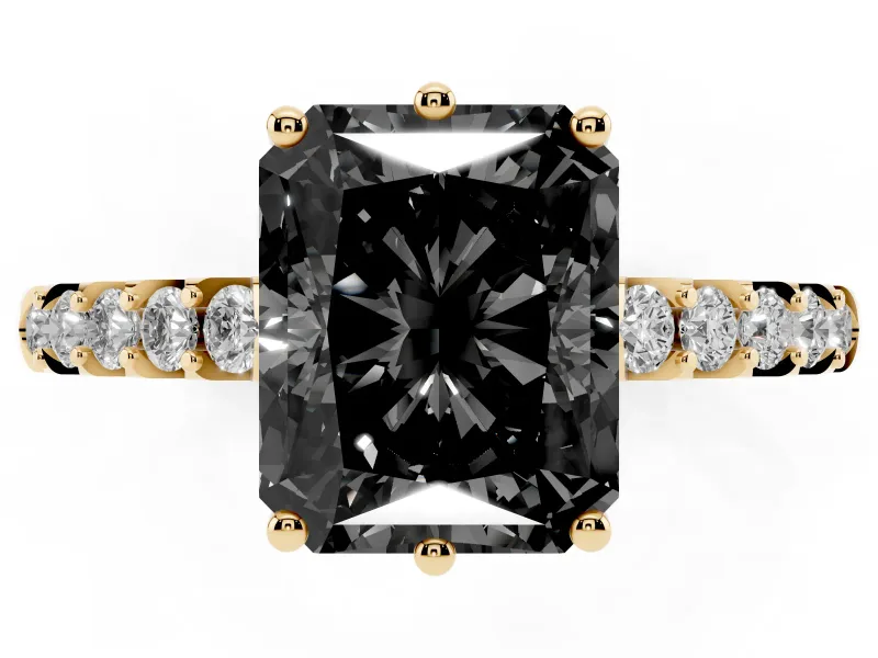 Radiant Cut Hidden Halo Engagement Ring Setting for a Black Center | Yellow Gold