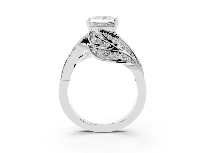 Princess Cut Diamond Solitaire Ring Set in Platinum with Layered Twist Pavé Band