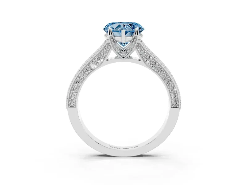 Heart-Shaped Hidden Halo Engagement Ring Setting for a Fancy Blue Lab-Grown Diamond | Milgrain Pave | Platinum
