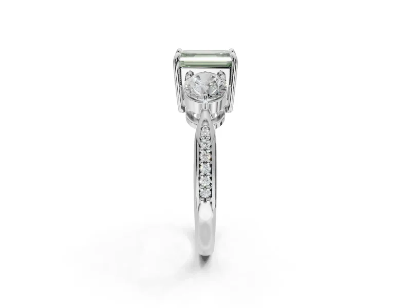 Emerald Cut Engagement Ring Setting for a Fancy Green Lab-Grown Diamond | Sterling Silver - Design NV-24901